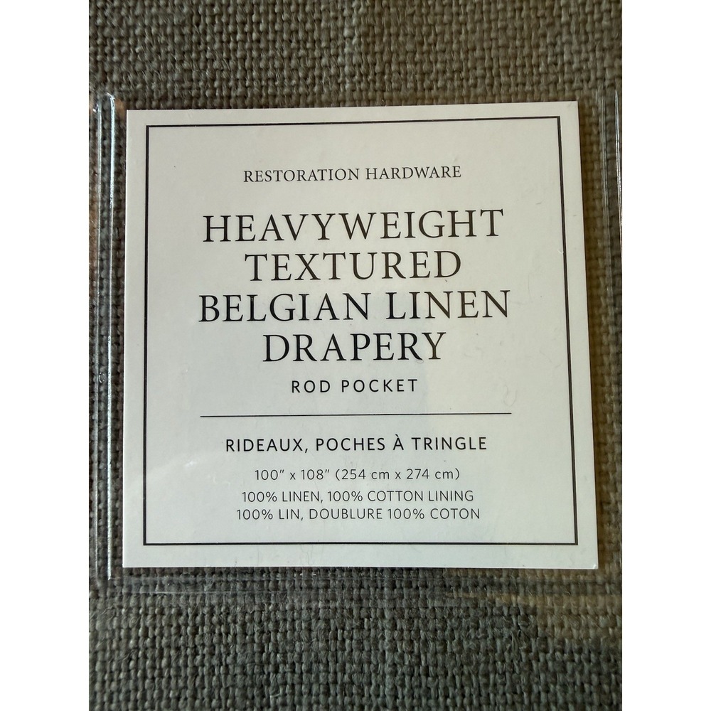 RESTORATION HARDWARE Belgian Heavyweight Linen Drapery 100x108 Fog Rod Pkt NEW - Picture 2 of 6